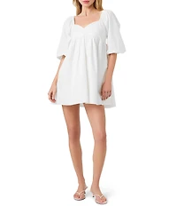 French Connection Cambria Cotton Sweetheart Neck Puff Sleeve Mini Dress