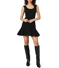 French Connection Cecilia Knit Pointelle Scoop Neck Sleeveless Flare Mini Dress