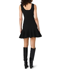 French Connection Cecilia Knit Pointelle Scoop Neck Sleeveless Flare Mini Dress