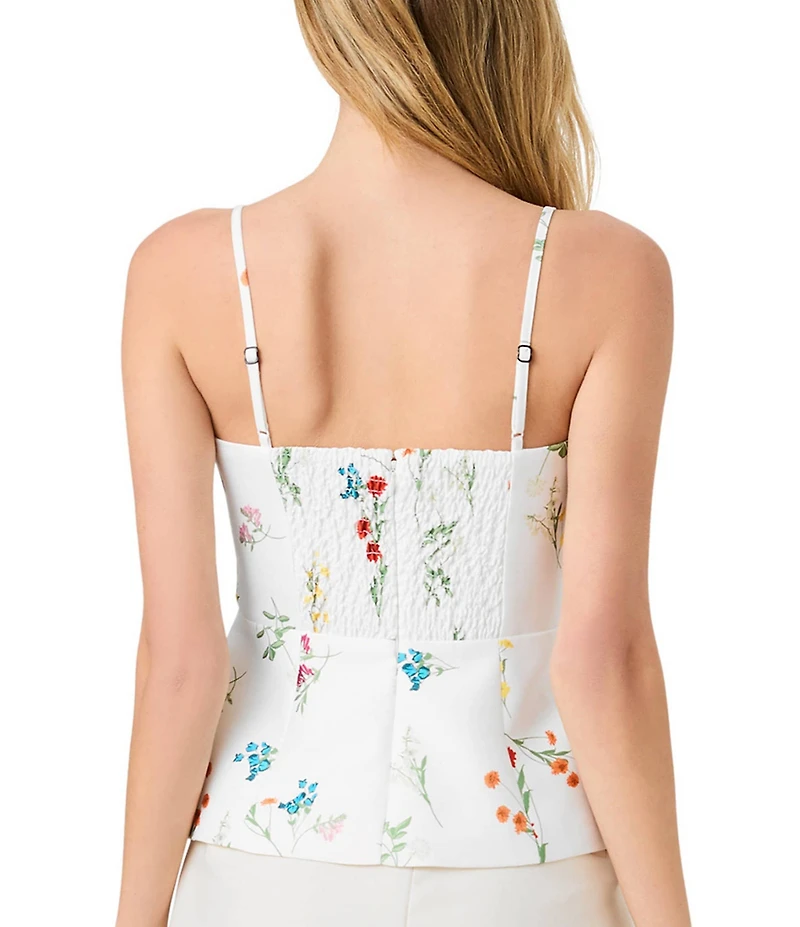 French Connection Christine Fleur Printed Structured Taffeta Square Neck Sleeveless Peplum Top
