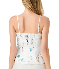 French Connection Christine Fleur Printed Structured Taffeta Square Neck Sleeveless Peplum Top