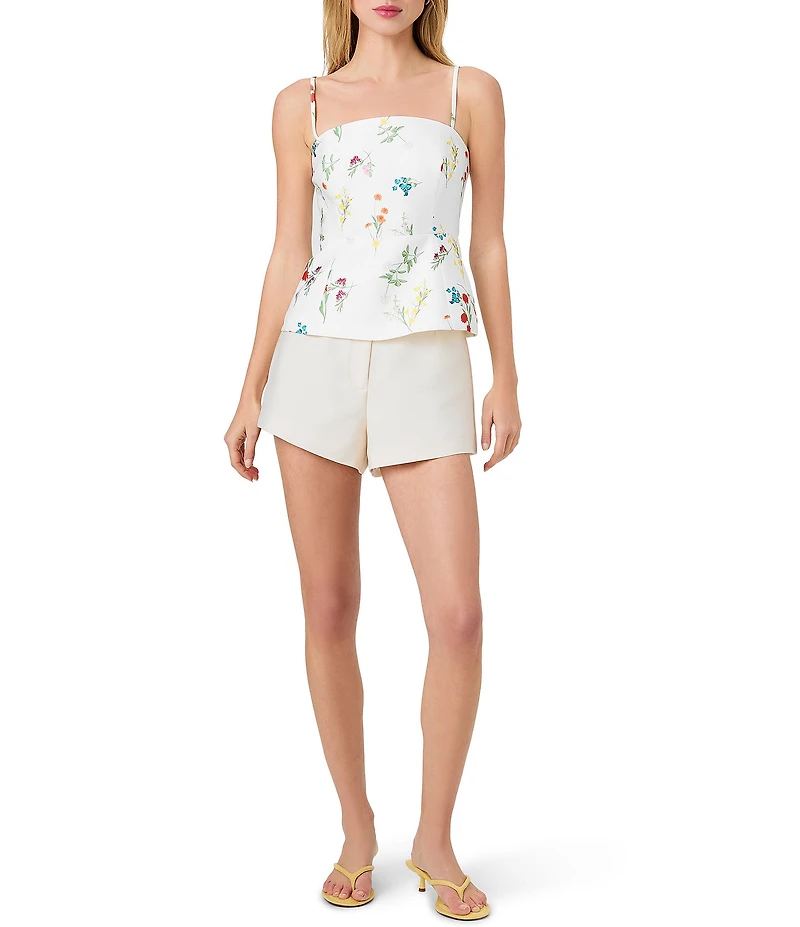 French Connection Christine Fleur Printed Structured Taffeta Square Neck Sleeveless Peplum Top