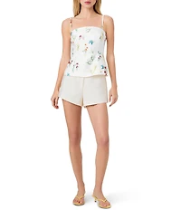 French Connection Christine Fleur Printed Structured Taffeta Square Neck Sleeveless Peplum Top
