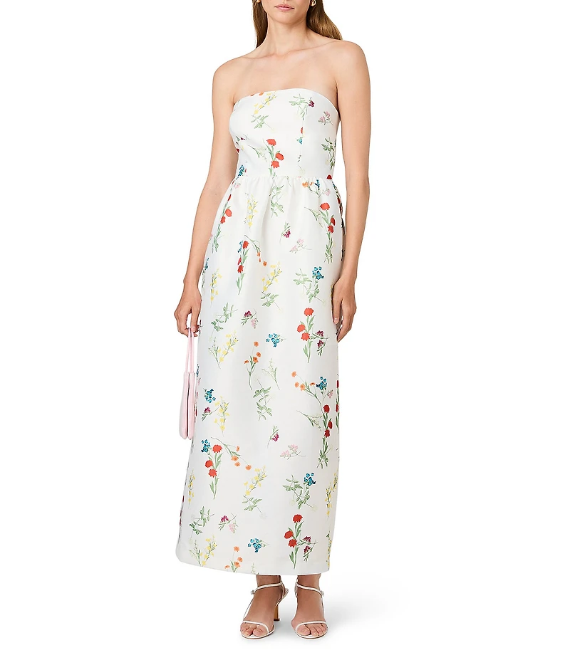 French Connection Christine Fleur Printed Structured Taffeta Strapless A-Line Maxi Dress
