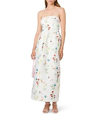 French Connection Christine Fleur Printed Structured Taffeta Strapless A-Line Maxi Dress