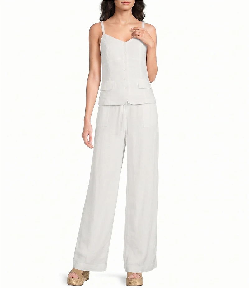 French Connection Cooper Linen Patch Pocket High Waist Wide Leg Coordinating Pants
