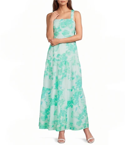 French Connection Cooper Linen Sophie Fleur Square Neck Sleeveless Fit and Flare Maxi Dress