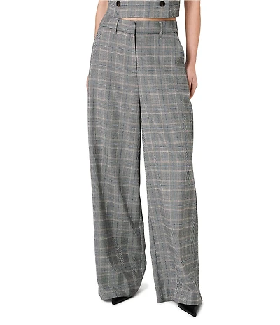French Connection Coordinating Matteo Plaid Suiting High Rise Wide Leg Pants