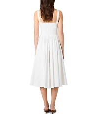 French Connection Cotton Sateen Weave Square Neck Sleeveless Fit and Flare Midi Dress