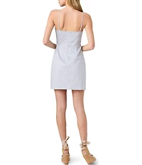 French Connection Cotton Sateen Windowpane Gingham Printed Square Neck Sleeveless Mini Dress