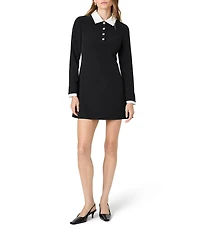 French Connection Echo Crepe Collared Half Placket Long Sleeve A-Line Mini Dress