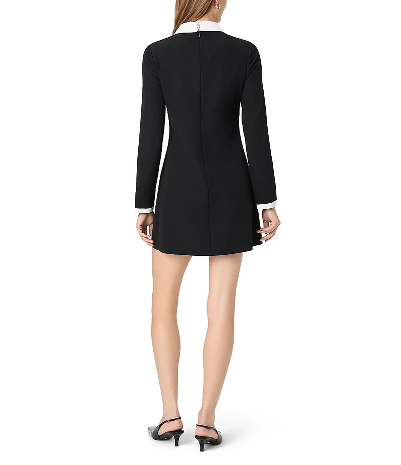 French Connection Echo Crepe Collared Half Placket Long Sleeve A-Line Mini Dress