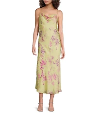 French Connection Elyria Oona Floral Print Cowl Neck Sleeveless Satin Midi Dress