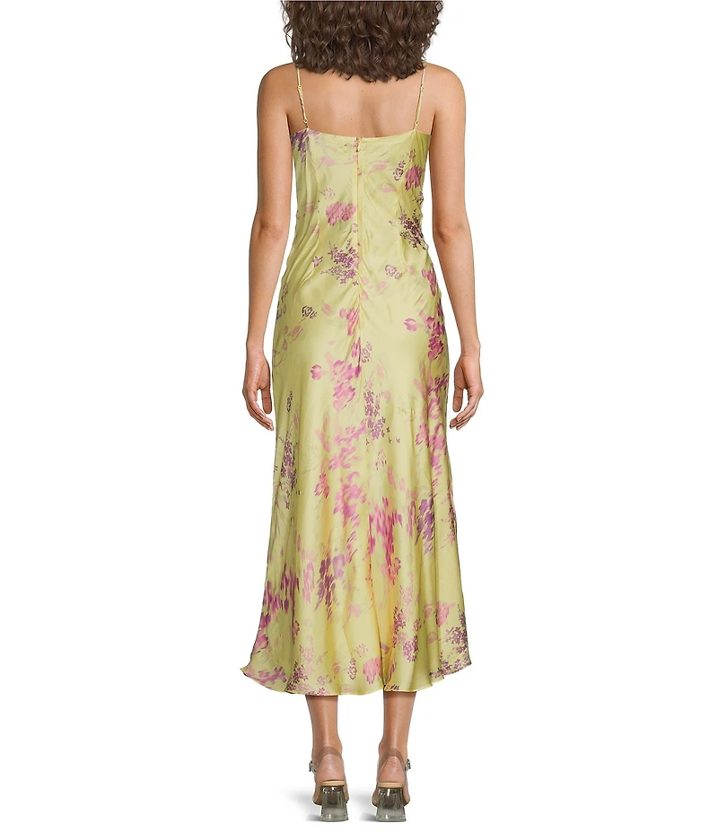 French Connection Elyria Oona Floral Print Cowl Neck Sleeveless Satin Midi Dress