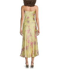 French Connection Elyria Oona Floral Print Cowl Neck Sleeveless Satin Midi Dress