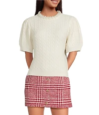 French Connection Embellished Pearl Crew Neck Cable Knit Sweater