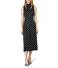 French Connection Ennis Satin Bow Neck Sleeveless Polka Dot Midi Dress