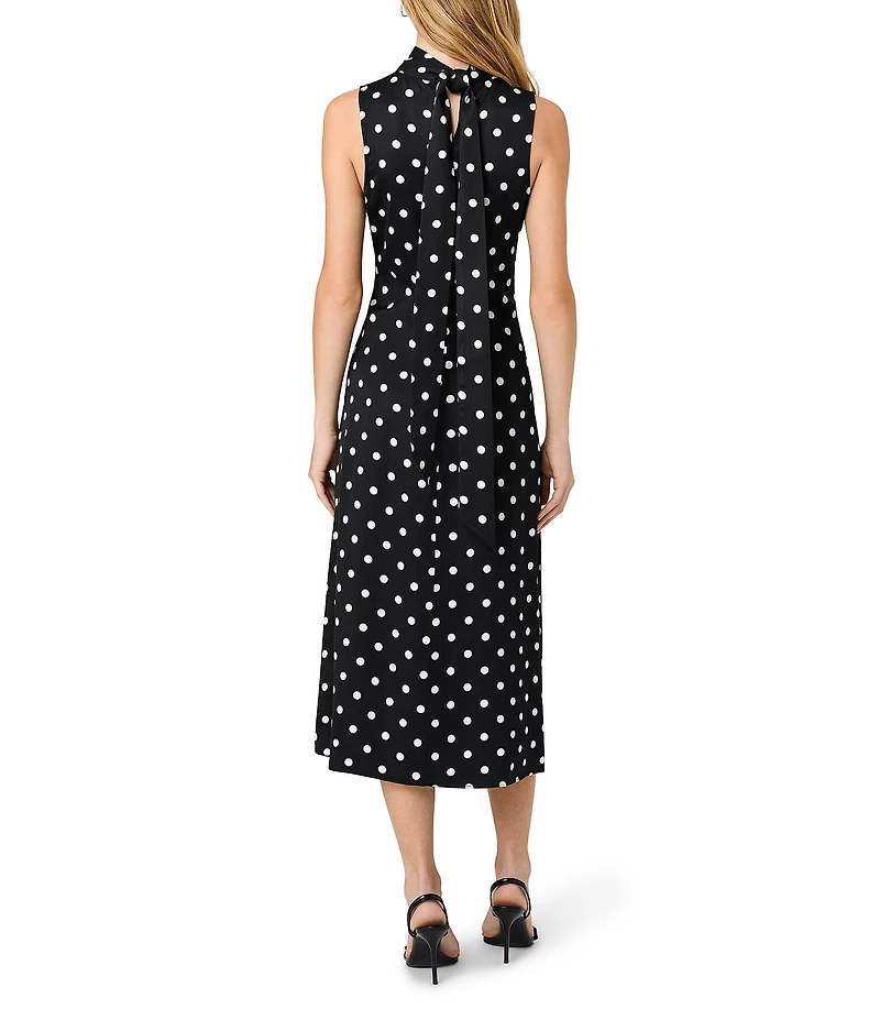 French Connection Ennis Satin Bow Neck Sleeveless Polka Dot Midi Dress