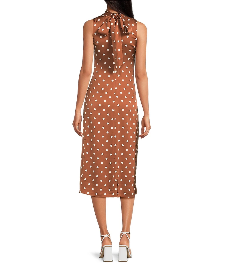 French Connection Ennis Satin Bow Neck Sleeveless Polka Dot Midi Dress
