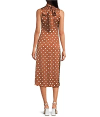 French Connection Ennis Satin Bow Neck Sleeveless Polka Dot Midi Dress