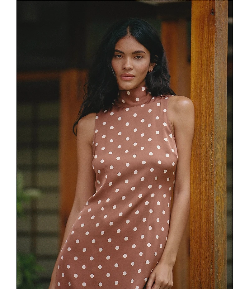 French Connection Ennis Satin Bow Neck Sleeveless Polka Dot Midi Dress
