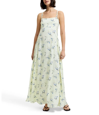 French Connection Ennis Satin Harper Floral Print Square Neck Sleeveless Maxi Dress