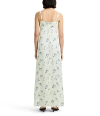 French Connection Ennis Satin Harper Floral Print Square Neck Sleeveless Maxi Dress