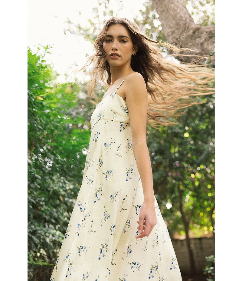 French Connection Ennis Satin Harper Floral Print Square Neck Sleeveless Maxi Dress