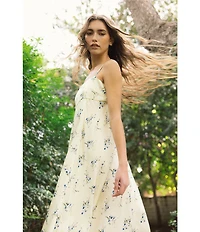 French Connection Ennis Satin Harper Floral Print Square Neck Sleeveless Maxi Dress