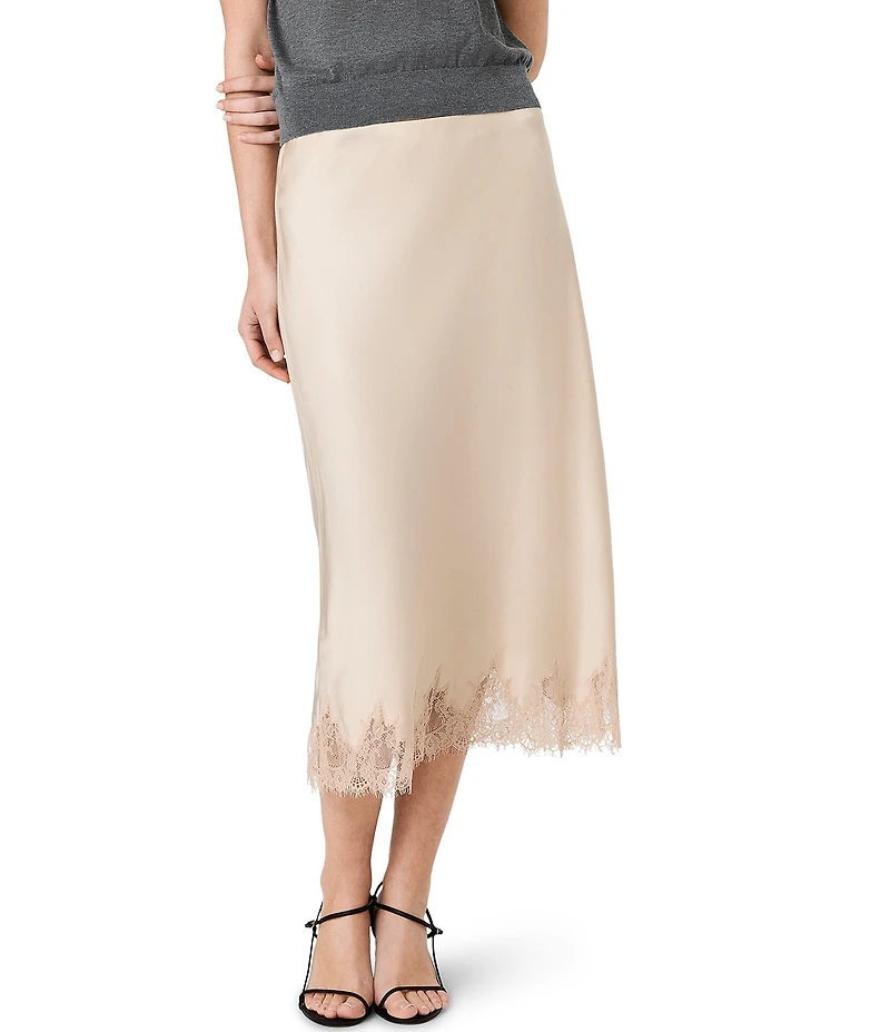 French Connection Ennis Satin Lace Midi Slip Skirt