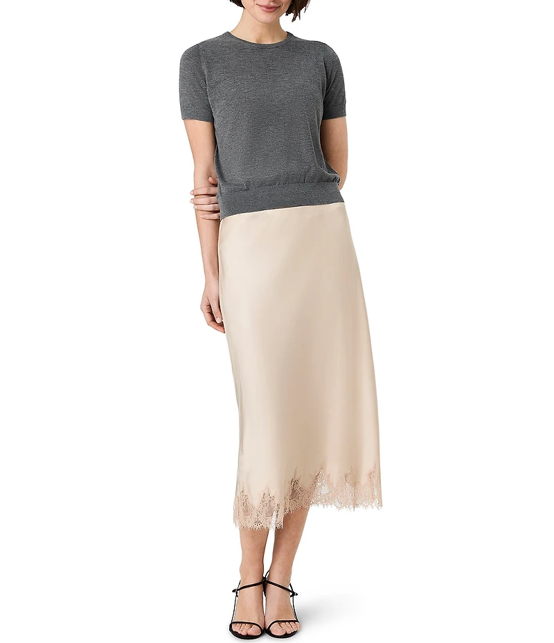French Connection Ennis Satin Lace Midi Slip Skirt