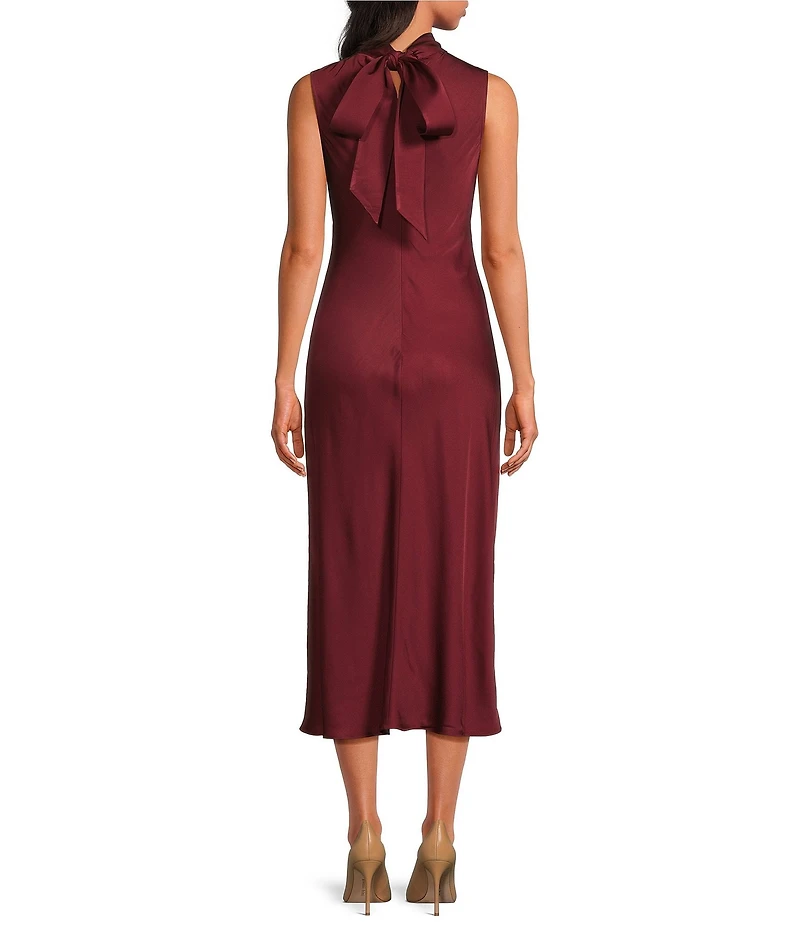French Connection Ennis Satin Mock Neck Sleeveless Bow Satin Midi Dress