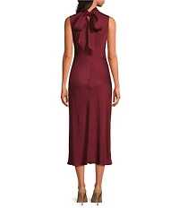 French Connection Ennis Satin Mock Neck Sleeveless Bow Satin Midi Dress