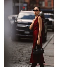 French Connection Ennis Satin Mock Neck Sleeveless Bow Satin Midi Dress