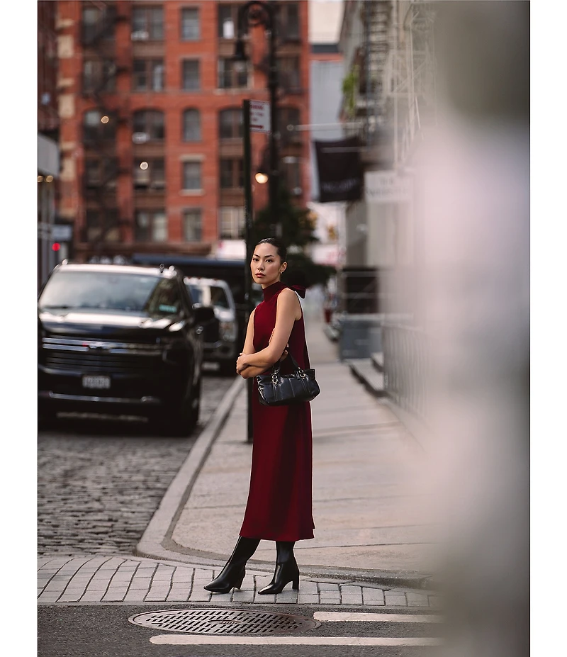 French Connection Ennis Satin Mock Neck Sleeveless Bow Satin Midi Dress