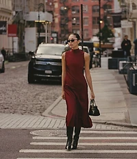 French Connection Ennis Satin Mock Neck Sleeveless Bow Satin Midi Dress