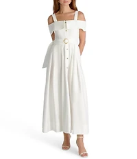 French Connection Fluid Rayon Square Neck Off-the-Shoulder Fit and Flare Maxi Dress
