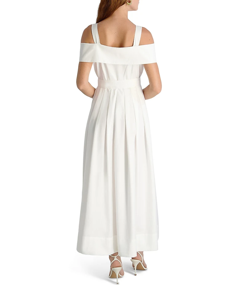 French Connection Fluid Rayon Square Neck Off-the-Shoulder Fit and Flare Maxi Dress