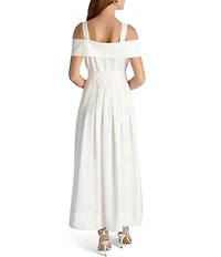French Connection Fluid Rayon Square Neck Off-the-Shoulder Fit and Flare Maxi Dress