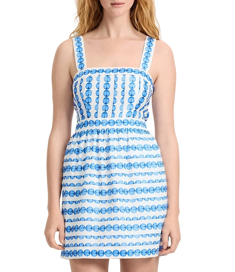 French Connection Geo Printed Square Neck Sleeveless Structured Taffeta Mini Dress