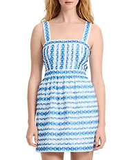 French Connection Geo Printed Square Neck Sleeveless Structured Taffeta Mini Dress