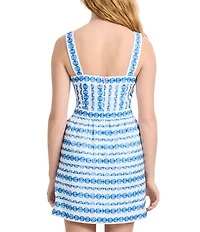 French Connection Geo Printed Square Neck Sleeveless Structured Taffeta Mini Dress