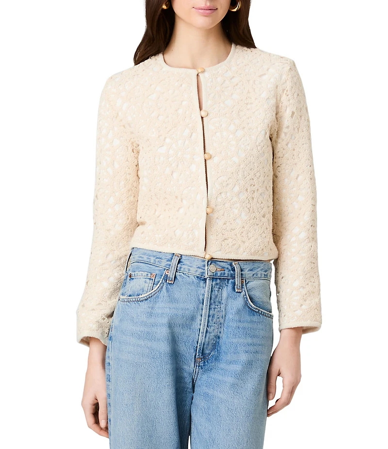 French Connection Geo Shell Round Neck Long Sleeve Textured Slim Fit Jacket