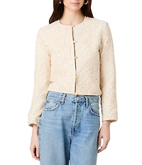 French Connection Geo Shell Round Neck Long Sleeve Textured Slim Fit Jacket