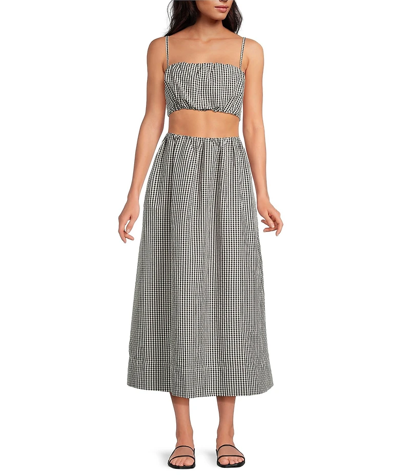 French Connection Gingham Elastic Bubble Ruched Midi Coordinating Skirt