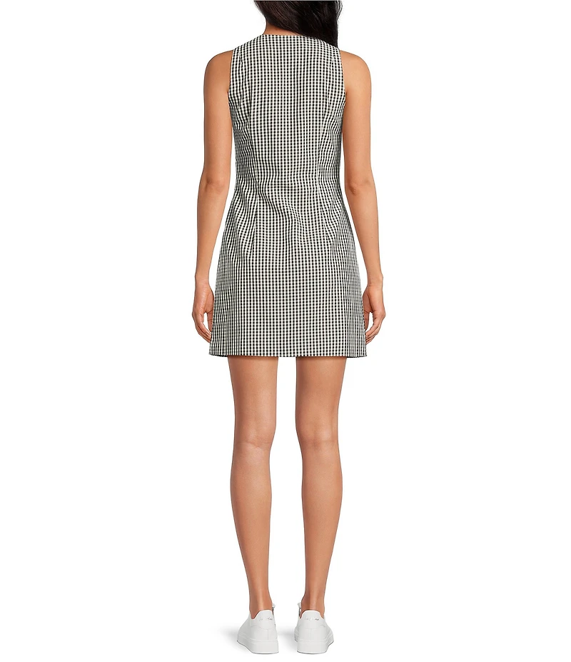 French Connection Gingham Round Neck Sleeveless Button Front Mini Dress