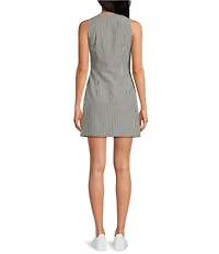 French Connection Gingham Round Neck Sleeveless Button Front Mini Dress