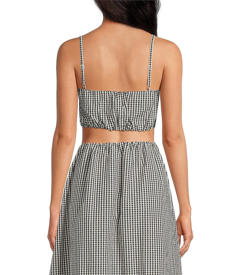French Connection Gingham Square Neck Spaghetti Strap Ruched Crop Coordinating Top