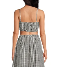 French Connection Gingham Square Neck Spaghetti Strap Ruched Crop Coordinating Top
