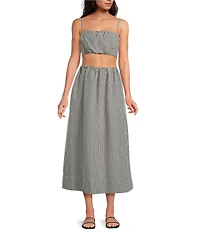 French Connection Gingham Square Neck Spaghetti Strap Ruched Crop Coordinating Top